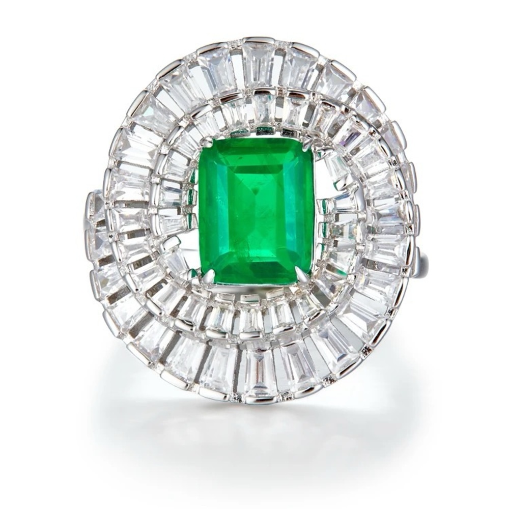 🔥Luxury Rhodium Plated Emerald Ring 925 Sterling SilverCz Ring Size 7